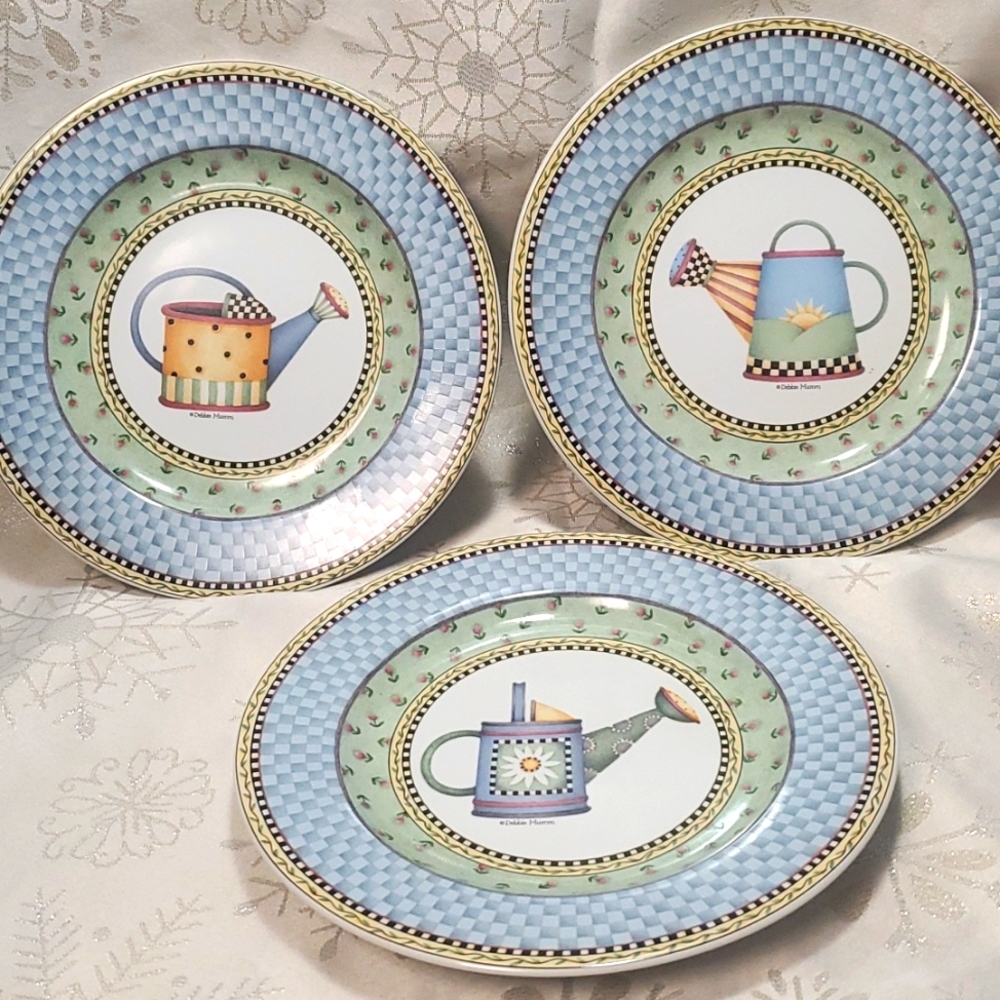 Debbie Mumm Set of 3 Salad Plates Watering Can 1999